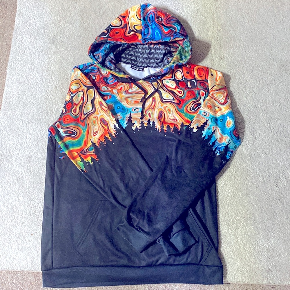 Tree Line in Abstract Art Hoodie Men’s Size 3XL IEDM.COM